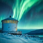 The northern lights blasting above our accommodation on the Arctic island of Senja during the Chase the Northern Lights Expedition with the Life Happens Outdoors team.