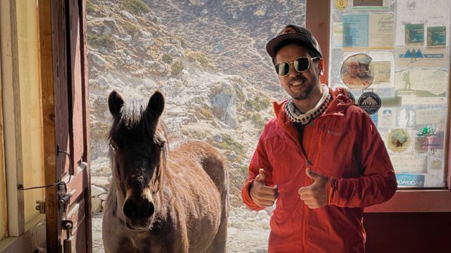 LHO Team Leader Hazem El Shamy at the Kalapathar Tea House just beneath the Thukla Pass during the Everest Base Camp Trek with the Life Happens Outdoors team.