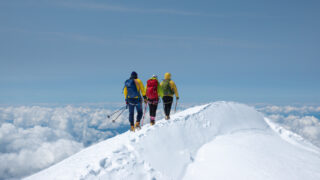 The summit ridge of Mont Blanc during the Mont Blanc Summit Climb course with the Life Happens Outdoors team.