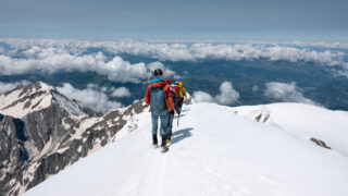 The summit ridge of Mont Blanc during the Mont Blanc Summit Climb course with the Life Happens Outdoors team.