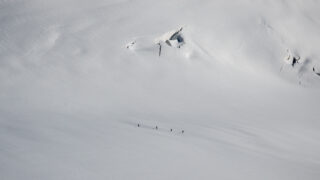 Crossing the Vallée Blanche during the Mont Blanc Summit Climb course with the Life Happens Outdoors team.