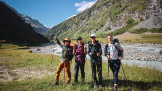 The Hérens Valley after leaving Zinal, being led by IFMGA guide Lucia Guichot Martin during the Chamonix to Zermatt Haute Route Expedition with the Life Happens Outdoors team.