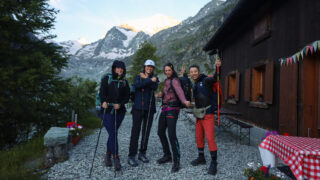 Leaving our accommodation in Zinal and heading to the Arolla Valley, led by IFMGA guide Lucia Guichot Martin during the Chamonix to Zermatt Haute Route Expedition with the Life Happens Outdoors team.