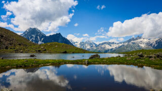 The lakes of the Val d'Hérens on the Swiss trails of the trek during the Chamonix to Zermatt Haute Route Expedition with the Life Happens Outdoors team.