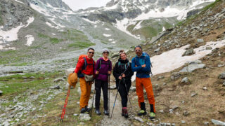 Trekking in the Arolla Valley led by IFMGA guide Pavlos during the Chamonix to Zermatt Haute Route Expedition with the Life Happens Outdoors team.