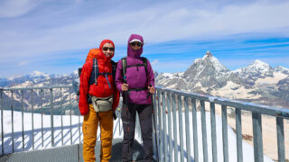 LHOers at the Klein Matterhorn, the highest point of the gondola glacier crossing between Cervinia in Italy and Zermatt in Switzerland during the Chamonix to Zermatt Haute Route Expedition with the Life Happens Outdoors team.