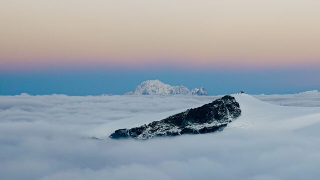 Mont Blanc at sunrise as seen from the summit of Pollux during the Mont Blanc Summit Climb course with the Life Happens Outdoors team.