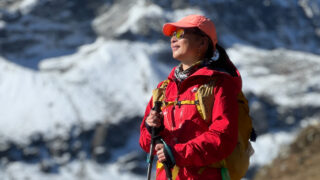 LHOer Catherine Choy stunned by the incredible views during the Gokyo Lakes Trek, one of the best treks for views of Mount Everest with the Life Happens Outdoors team.