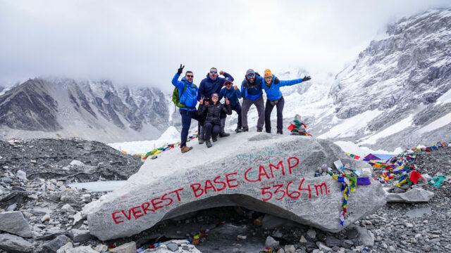 The Life Happens Outdoors team at Everest Base Camp during the Everest Base Camp Corporate Challenge.