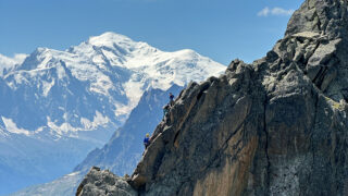 View from Les Perrons crag at the end of the Chamonix Valley on the Swiss-French border during the Rock Climbing in Chamonix trip with the Life Happens Outdoors team.