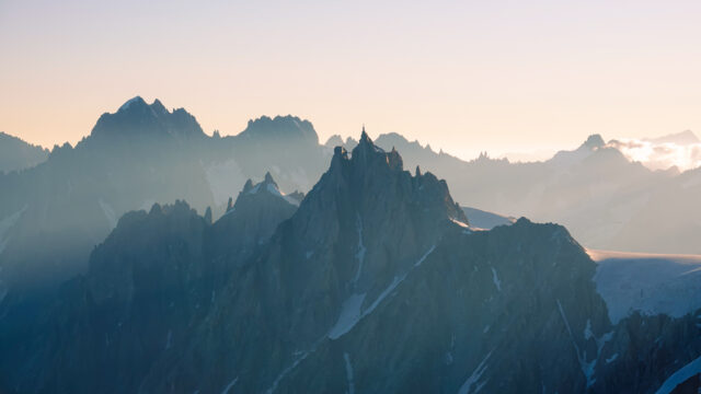 View of the Aiguille du Midi from the Aiguille du Goûter during the summit push of Mont Blanc with the Life Happens Outdoors team.