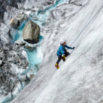 A climber on the Mont Blanc summit hike training before the summit push