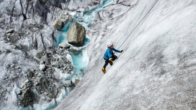 Glacier training on the Mer de Glace during the Mont Blanc Summit Climb course with the Life Happens Outdoors team.