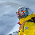 A climber near the Mont Blanc summit in great weather