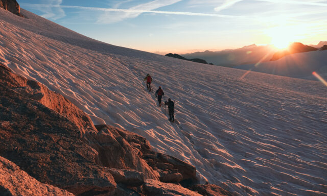 The Life Happens Outdoors team climbing the Aiguille du Tour as part of the training for the Mont Blanc Summit Course with the Life Happens Outdoors team.