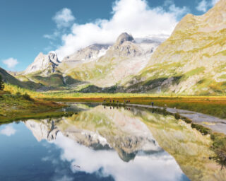 Hiking around the lakes of Val Veny on the Italian side of Mont Blanc during the Tour du Mont Blanc with the Life Happens Outdoors team.