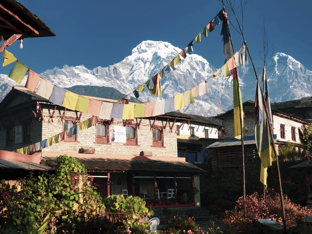 Annapurna South seen from Gandruk village on the Annapurna Base Camp trek route in Nepal