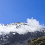 Kilimanjaro summit under clear blue skies seen from Karanga Camp on the Machame Route with Life Happens Outdoors