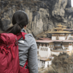 Life Happens Outdoors community members looking toward Tigers Nest Monastery in Bhutan during the Explore Mystical Bhutan trip