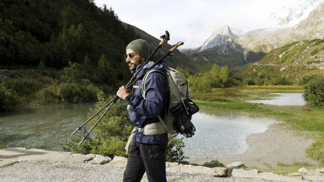 Life Happens Outdoors community member in front of the lakes in Val Veny on the Italian side of Mont Blanc during the Tour du Mont Blanc trek.