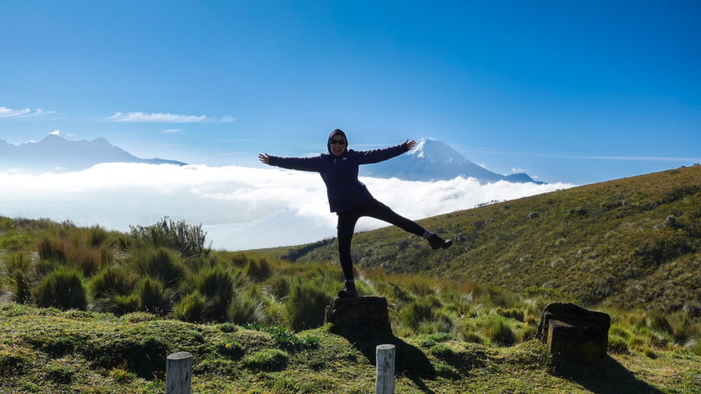 Life Happens Outdoors community member enjoying clear weather with panoramic Andes mountains in the background