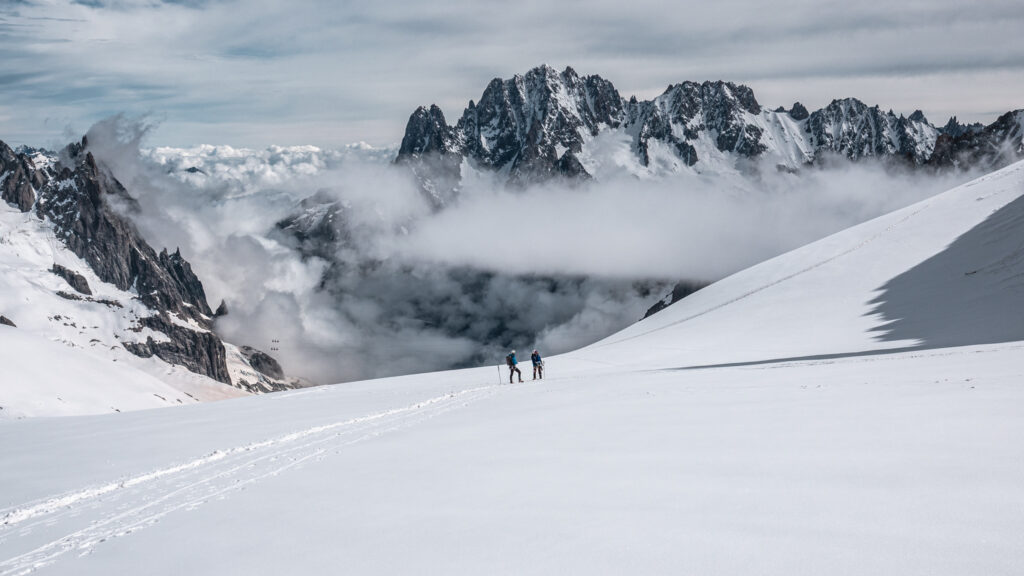 Life Happens Outdoors climbers training for Mont Blanc in the alpine environment near Chamonix