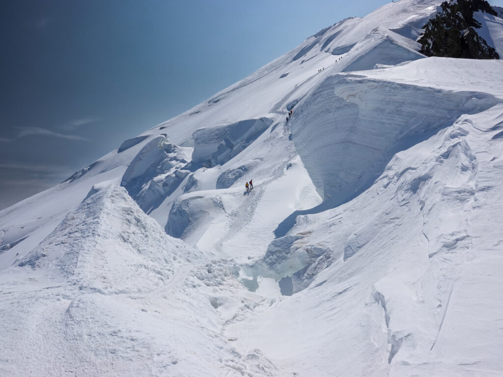 Life Happens Outdoors climbers practising glacier travel and alpine movement during Mont Blanc preparation
