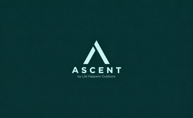 Minimal Ascent logo with by Life Happens Outdoors text on a teal background